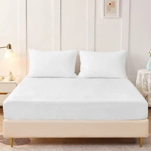 400TC 100% Egyptian Cotton Fitted Sheet 25, 35, 40 CM Deep Bed Double King Size - Picture 1 of 16