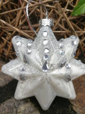 Pallina per albero di Natale stella Glitta argento con decorazione strass sup... - Immagine 1 di 4