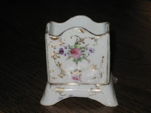 Vintage Porcelain Hand painted Floral Toothpick or Match stick Holder 2.5" H - Picture 1 of 6