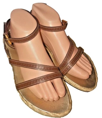 Sandalias planas alpargata LOUIS VUITTON de cuero marrón con tiras al tobillo talla 40 Foto 1 de 4