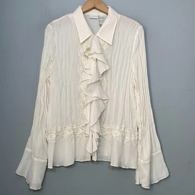 Top Boho Transparente Arrugado Talla XL Marfil Romántico Encaje Volantes Victoriano Ren Faire Foto 1 de 4