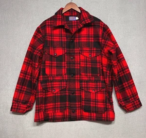 VTG Pendleton Mackinaw Cruiser Jacket Mens Medium Wool Red Black Plaid Coat - Picture 1 of 18