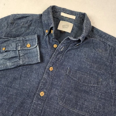 Camisa Deus Ex Machina Para Hombres Albie Chambray Abotonada Pequeña Manga Larga Azul  Foto 1 de 4