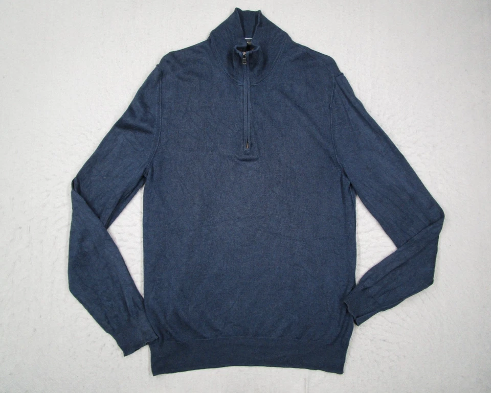 Suéter Banana Republic Hombres Medio Azul Seda Cachemira 1/4 Cremallera Pullover Trabajo Golf Foto 1 de 4