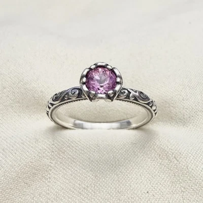 Anillo James Avery Zafiro Rosa y Plata de Ley Piedra de Nacimiento Preciada Talla 7.5 Foto 1 de 4