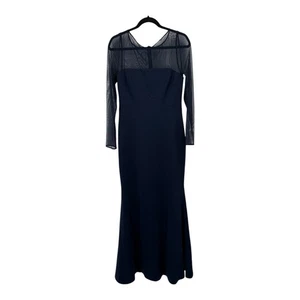 Eliza J Dress Rosette Mesh trim long sleeve gown navy size 8 - Picture 1 of 8