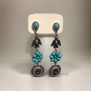 Noir Turquoise/faux Linear Earrings - Picture 1 of 4