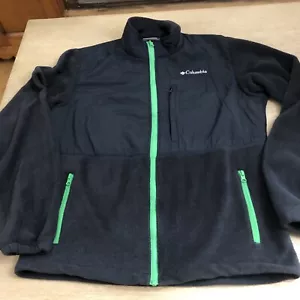 Columbia Mens Medium Black Green Fleece Jacket Coat Full Zip Warm Outdoor - Picture 1 of 14