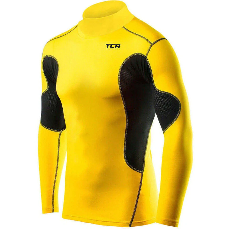 TCA SuperThermal Mock Junior Compression Top Yellow Long Sleeve Kids Running Run - Image 1 of 1