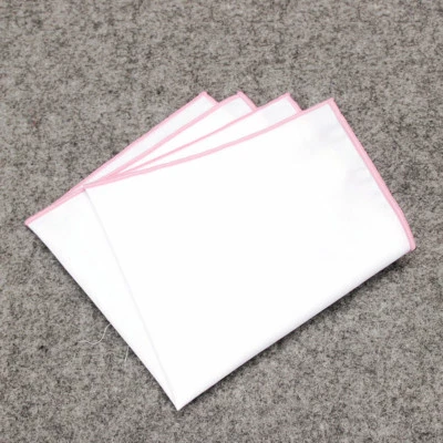 100% COTTON WHITE POCKET SQUARE HANDKERCHIEF HANKY WITH COLOUR TRIM WEDDING - Image 1 of 4