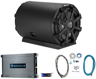 KICKER 46CWTB104 TB 10" 800w Marine Loaded Subwoofer Enclosure+Amplifier+Amp Kit