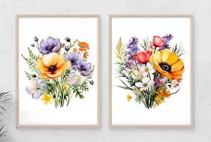 Wildflowers Wall Art Prints, Set of 2 Floral Wall Art Decor Prints, Home Decor - Picture 1 of 2