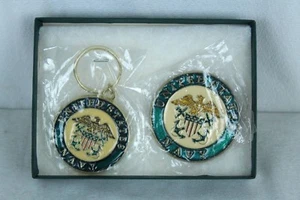 United States Navy USN Schlüsselanhänger und Magnet Set ca. 2" Emaille und Metall verpackt - Bild 1 von 3