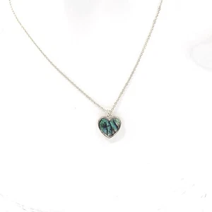 Silver Multi Colored Mother of Pearl Heart Pendant Necklace - Picture 1 of 2