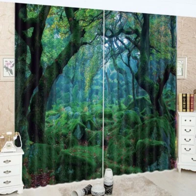 Impresión 3D Cortinas de Ventana Bosque Verde Escénico Bloqueo Cortinas Tela Foto 1 de 4