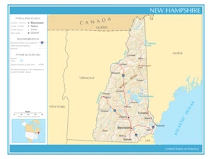 Karte Bundesstaat New Hampshire USA politisch physisch Posterdruck XL - Bild 1 von 1
