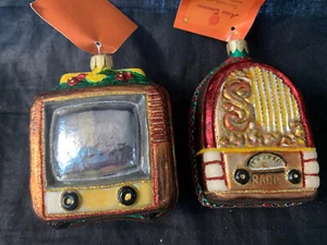 Collectible Christmas Tree Blown Glass Ornament Retro TV Television & Radio - Picture 1 of 7
