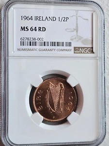 Ireland 1/2 Penny 1964 NGC MS 64 RD - Picture 1 of 2