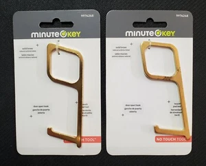 Minute Key No Touch Tool Solid Brass Anti-microbial, No Touch Hook - LOT OF 2 - Picture 1 of 9