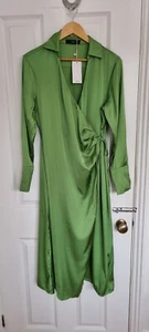 Mango Green Midi Wrap Dress 12 - Picture 1 of 6