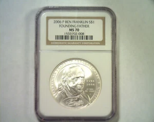 2006 P BEN FRANKLIN FOUNDING FATHER SILVER DOLLAR NGC MS 70 PREMUIM QUALITY PQ - Picture 1 of 2