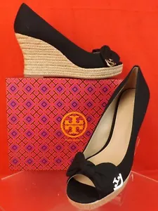 NUEVO EN CAJA ALPARGATA TORY BURCH DORY 85 ARCO DE LONA NEGRO ORO REVA PLATAFORMA 11 - Imagen 1 de 12