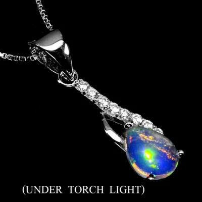 Collana In Argento Sterling 925 Con Opale A Goccia 8x6mm Gioielli - Immagine 1 di 4