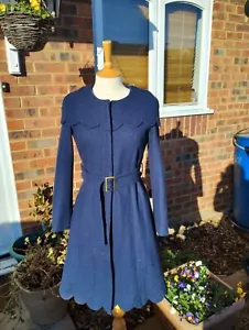 Moschino Jeans Vintage Y2K Wool Blend Cape Coat Scallop Hem Navy UK10 US6 EU38 - Picture 1 of 21