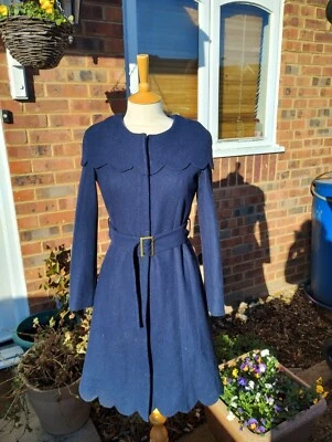 Moschino Jeans Vintage Y2K Wool Blend Cape Coat Scallop Hem Navy UK10 US6 EU38 - Image 1 of 4