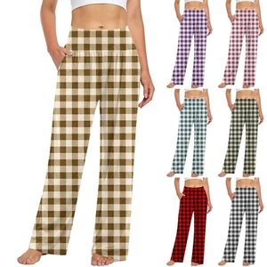 Women's Casual Fashion Trousers Plaid Printed Casual Pants - Picture 1 of 33
