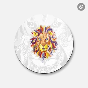 Animale Testa di Leone Allegro | Calamita Decorativa Rotonda 4'' X 4'' - Foto 1 di 2