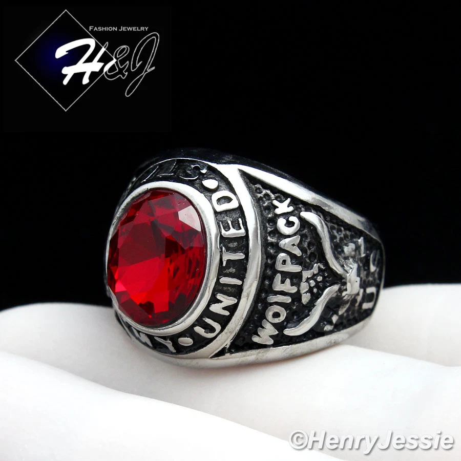 Anillo de rubí simulado chapado en plata/oro militar ejército/marina de Estados Unidos de acero inoxidable para hombre Foto 1 de 1