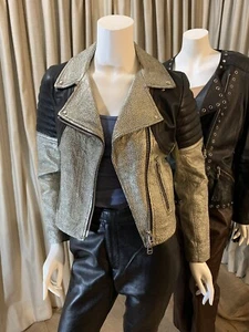 Faith Connexion Silver Black Luxury Lamb Leather Jacket Sz 36 NWT MSRP $1155 - Picture 1 of 12