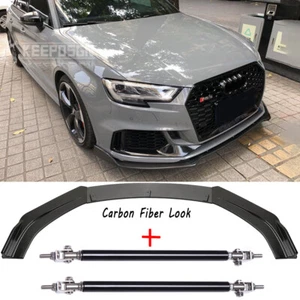 Alerón divisor labial delantero de fibra de carbono + varilla de puntales para AUDI A3 A4 S3 RS3 - Imagen 1 de 11
