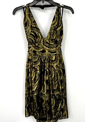 Milly платье женщин 4 черное золото хромой шелк цветочный с бретелью через шею без спинки вечеринки коктейль - Изображение 1 из 4