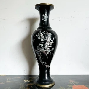 Chinesische Messingvase schwarz lackiert und Perlmutt - Bild 1 von 8