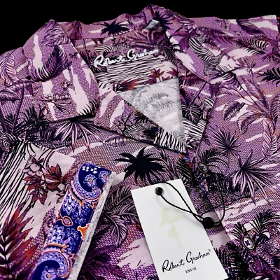 Robert Graham Geometric Tropical Floral Animal Print Short Sleeve Shirt 2XL $248 - Image 1 of 4