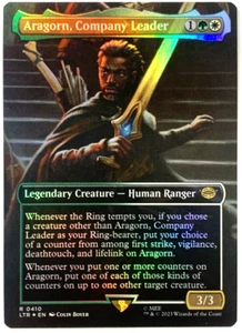 MTG Aragorn, Company Leader *BORDERLESS FOIL* The Lord of the Rings 0410 NM Rare - Picture 1 of 6
