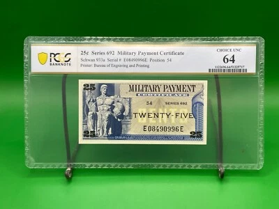 Military Payment Certificate Series 692 25 Cent PCGS 64 Choice Unc Gorgeous - Image 1 of 4