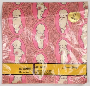 Nuevo de Lote Antiguo 1973 Muñeca Kewpie Papel de Envolver 2 Hojas American Greetings Rosa - Imagen 1 de 5
