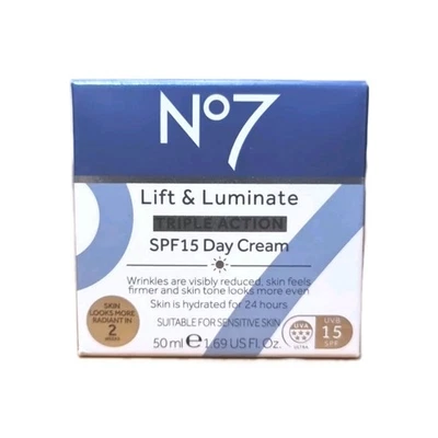 No7 Lift & Luminate TRIPLE ACTION Day Cream SPF15 50ml New Boxed  - Image 1 of 4