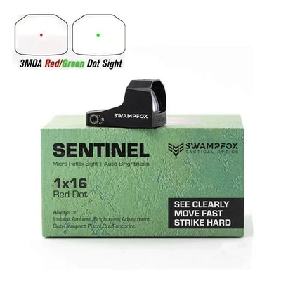 Swampfox Sentinel 3MOA Red/Green Dot Sight 1x16mm Micro Reflex RMSc Footprint