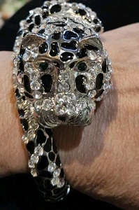 Vtg Panther Cat Leopard Bracelet Cuff clamper animal Figural Statement Windsor  - Picture 1 of 3