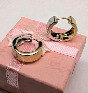 10k 2 Toned Gold Hinged Creole Hoop Earrings 15mm. Box Incl .Vt72r - Picture 1 of 8