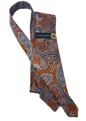 Corbata clásica Countess Mara vintage naranja cachemira para hombre 57”X 3,5” seda nueva con etiquetas Foto 1 de 4