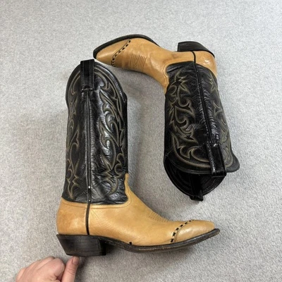 Tony Lama Botas Mujer Talla 7.5 Tostado Negro Vaquera Occidental Cuero 1034 Suroeste Foto 1 de 4