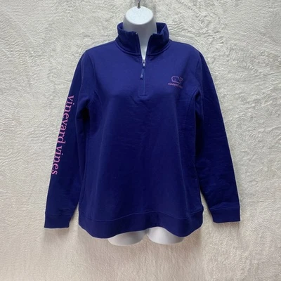 Sudadera para mujer Vineyard Vines 1/4 cremallera pequeña azul púrpura algodón logotipo de ballena Foto 1 de 4