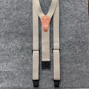 Vintage Perry USA suspenders adjustable gray beige leather with belt hooks - Picture 1 of 5