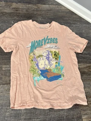 GUESS Mens Peach "GOOD VIBES" - Tropical Short Sleeve Shirt Size - MEDIUM - Image 1 of 4