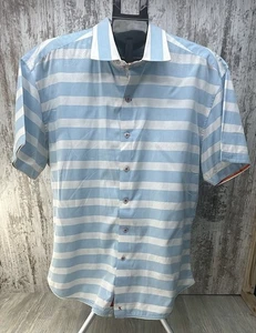 Robert Graham X Manga Corta Abotonada Ajuste A Medida, Azul y Blanco Hombre’s 2XL - Imagen 1 de 17